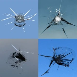 various rock chips in a windshield